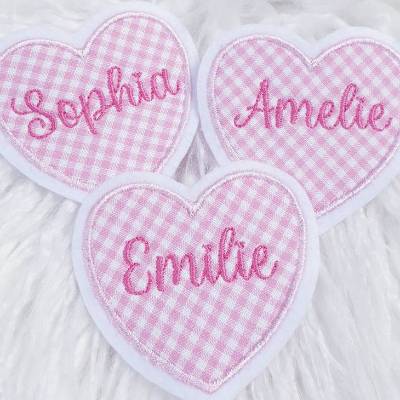 Patch/Applikation/Aufnäher/Bügelbild - Herz - mit Name - Rosa, Namensschild für Kinder, Baby