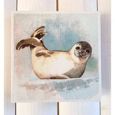 Holzbild, kleiner Seehund, zum Aufhängen oder Aufstellen, Maritim