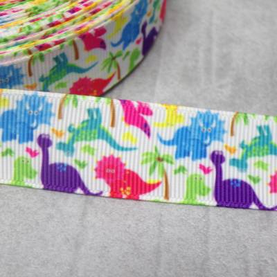Dinosaurier Ripsband 22 mm – Bunte Dino Köpfe für Kids, Nähen & Basteln