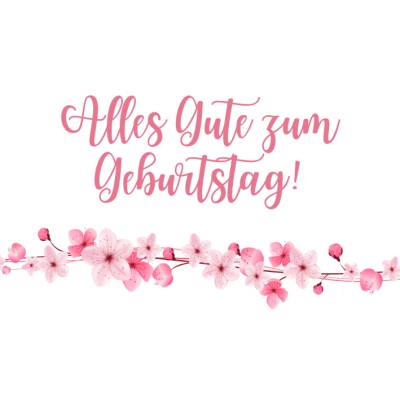 Karte zum Geburtstag „Alles Gute zum Geburtstag!“ – rosa Blumengirlande, feminin – zum selbst Ausdrucken