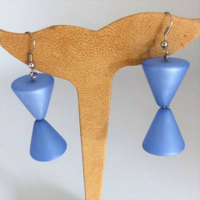 Ohrhänger, Doppelkegel, Ohrringe Polarisperlen, blau silber, Ohrschmuck