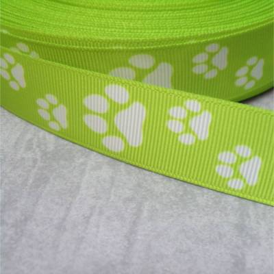 Pfoten Ripsband grün weiß – 22 mm Borte für Hunde & Katzen zum Nähen & Basteln
