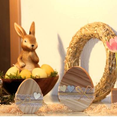 Ostereier aus Douglasienholz natur, 2er-Set / Osterdekoration