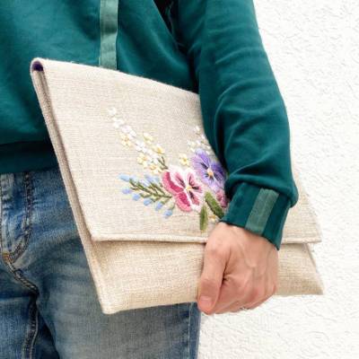 Gepolsterte Laptoptasche Blumenmotiv | Laptop Sleeve Streifenfutter | Schutzhülle für 13 Zoll | Geschenk 