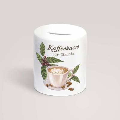 Personalisierte Spardose mit Name oder Wunschtext *Kaffeekasse* aus Keramik / Geldgeschenk für Kaffeeliebhaber