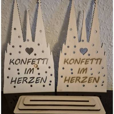 Karneval Kölner Dom Holz Aufsteller – 2 Varianten, Pappelholz, Lasergravur oder Lasercut