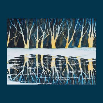 Aquarellbild Wintersee handgemalt Unikat 24 x 32 cm Querformat Echte Kunst auf Papier