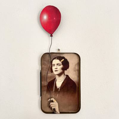 3D-Collage in einem Deckel einer alten Tabakdose "Ballon"