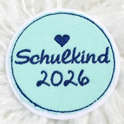 Patch/Applikation/Aufnäher/Bügelbild/ Schulkind Button - Dunkelblau Türkise gestickt Schultüte Handmade