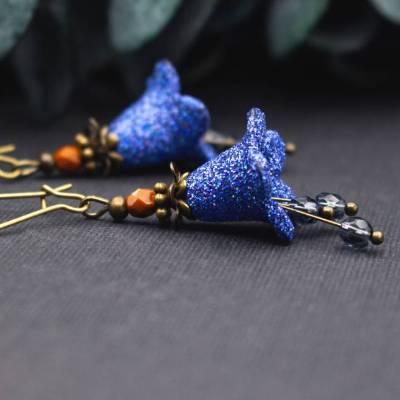 Blütenohrringe Blau Glitzer Vintage Stil