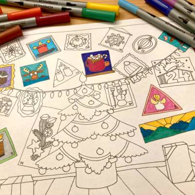 Ausmalbild Adventskalender mit 24 Weihnachtsgemälden