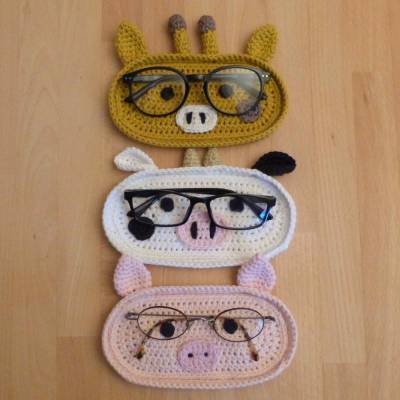 Häkelanleitung Brillenablage Kuh, Schwein und Giraffe, Brillenschale, pdf-Datei
