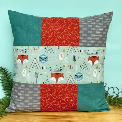 Kissen be wild Fuchs - Patchwork Kissenbezug für Kissen 40x40cm