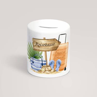 Personalisierte Spardose mit Name oder Wunschtext *Reisekasse* aus Keramik / Geldgeschenk für den Strandurlaub