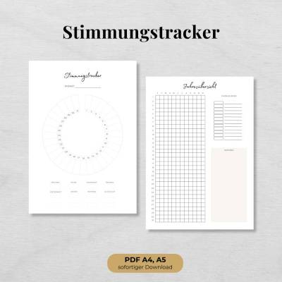 Stimmungstracker Set zum Ausdrucken mit Mood Tracker und Jahresübersicht, minimalistisch
