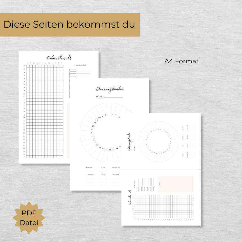 Stimmungstracker Set zum Ausdrucken mit Mood Tracker und Jahresübersicht, minimalistisch Bild 2