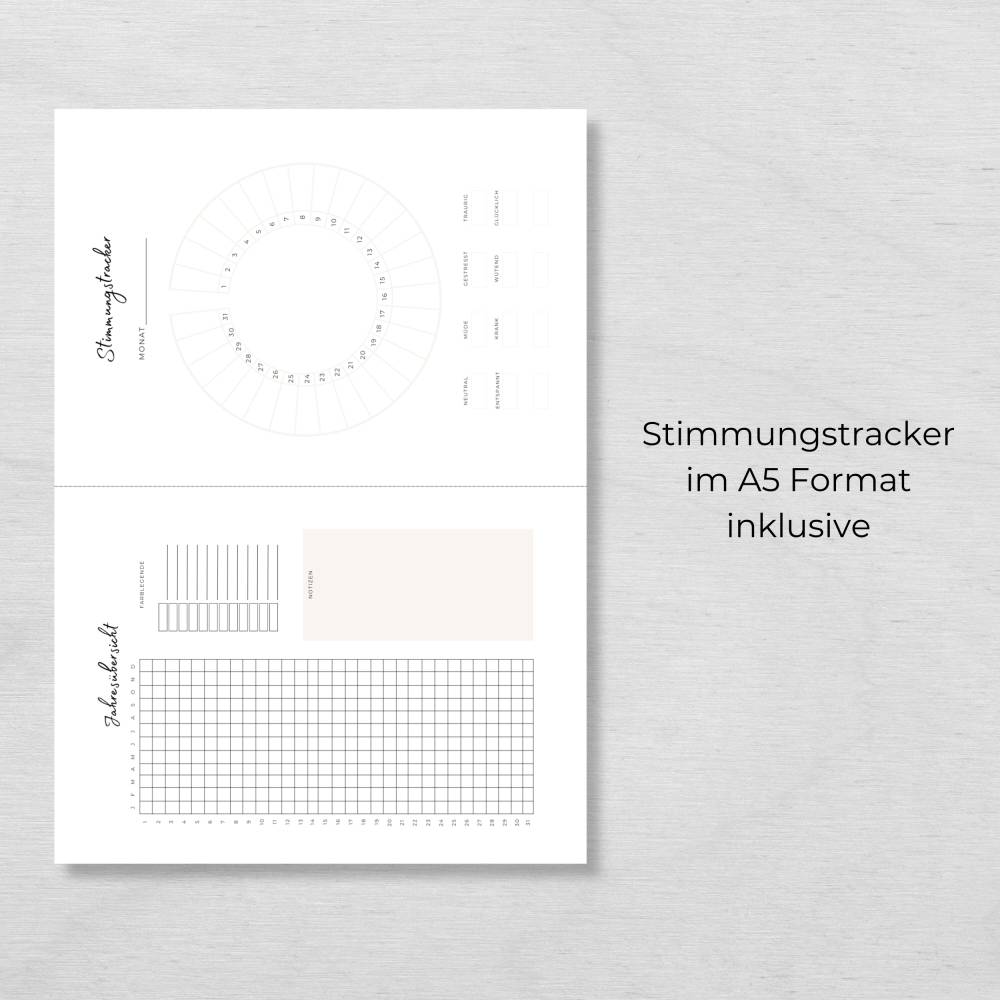 Stimmungstracker Set zum Ausdrucken mit Mood Tracker und Jahresübersicht, minimalistisch Bild 5