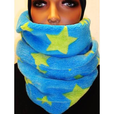 kuscheliger Loopschal Schlauchschal Microfleece Sterne petrol kiwigrün  Rundschal weicher Fleeces Geschenke Winter