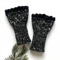 Handstulpen für Große mit Glitzer,Pailletten - Handgestrickte kurze Pulswärmer ohne Daumenloch