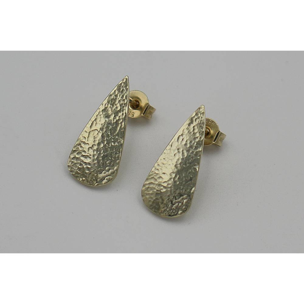 Ohrstecker aus 585er Gelbgold – Tropfenform gehämmert – handgefertigt Bild 1