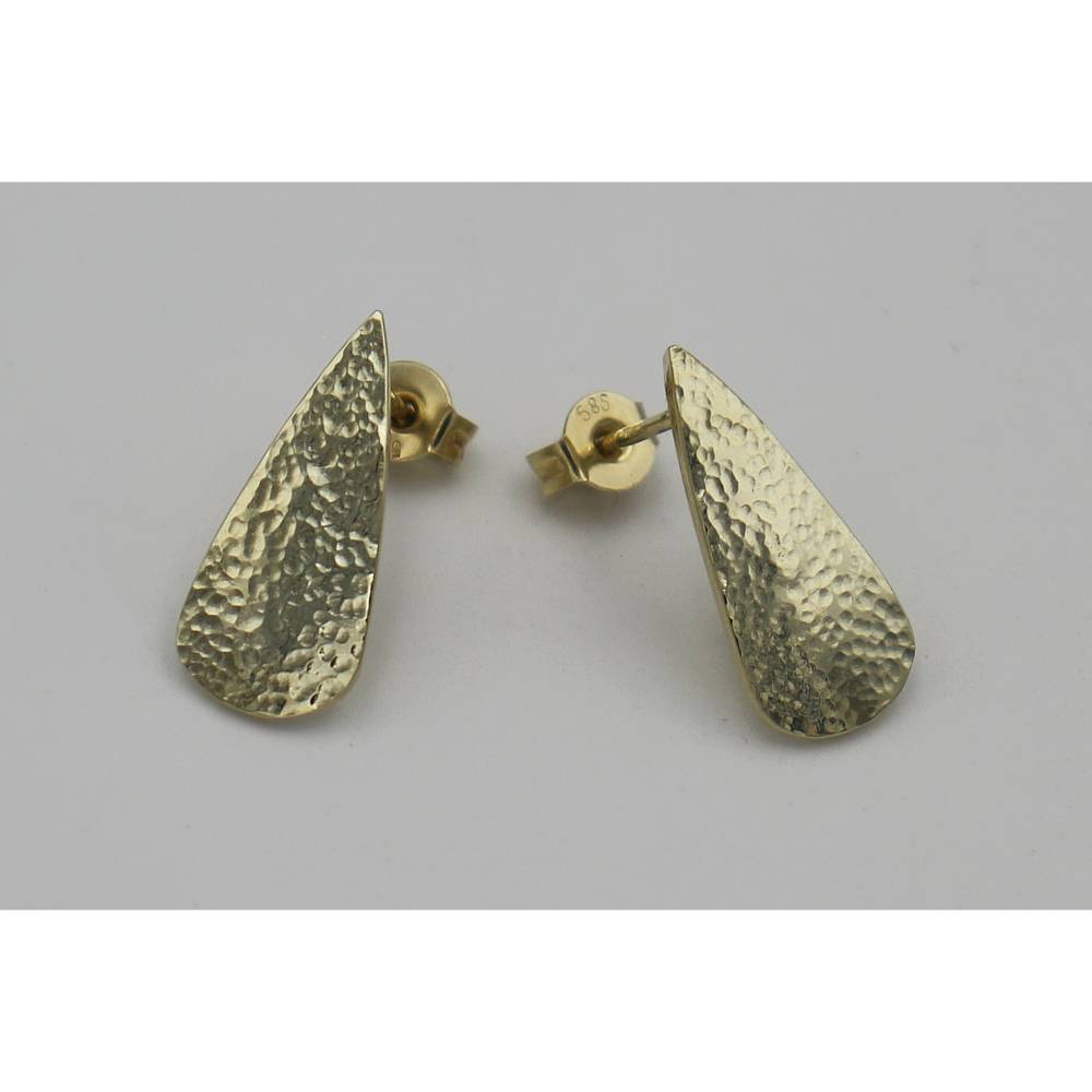 Ohrstecker aus 585er Gelbgold – Tropfenform gehämmert – handgefertigt Bild 2