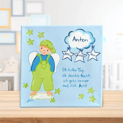 Personalisiertes Schutzengelbild Junge – Handgemaltes Taufgeschenk zur Geburt & Taufe