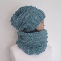 Set Strickmütze Schal Schlauchschal Strickschal Damenmütze handgestrickt türkis Geschenk Accessoires Wintermütze Beanie