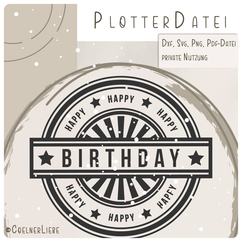 Happy Birthday Stempel Plotterdatei – Moderner Stempel-Look für Karten & Shirts Bild 1