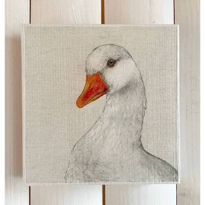 Holzbild, weiße Gans, zum Aufhängen oder Aufstellen