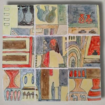 Handgefertigtes Keramik-Wandbild „Basar“ – Kunstwerk aus 9 Einzelfliesen