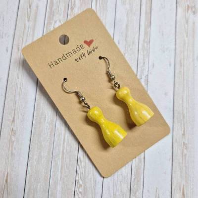 Ohrringe Ohrhänger Spielkegel gelb Holz  – 5 cm – originelle Geschenkidee