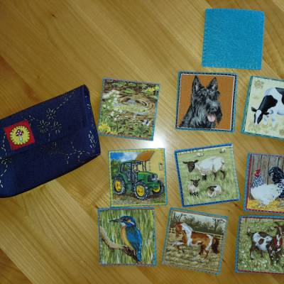 9-teiliges Memory mit Tieren – Handgemachtes Filzspiel für Kinder in Jeanstasche