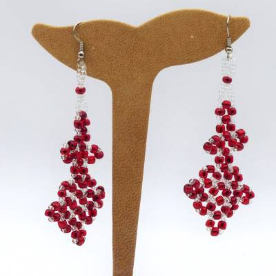 lange Ohrhänger, Glasperlen, rot, gefädelt, Ohrringe, Ohrschmuck, Schmuck