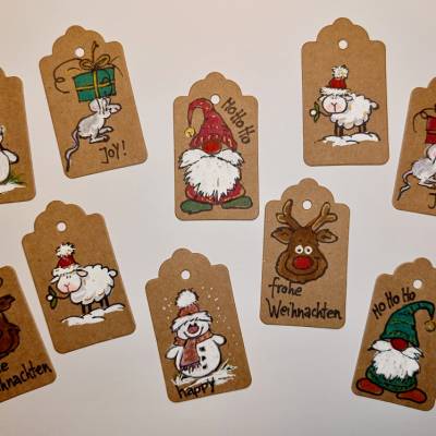 Anhänger, Geschenk, Weihnachten, Schneemann, Wichtel, Maus, Rentier, Schaf