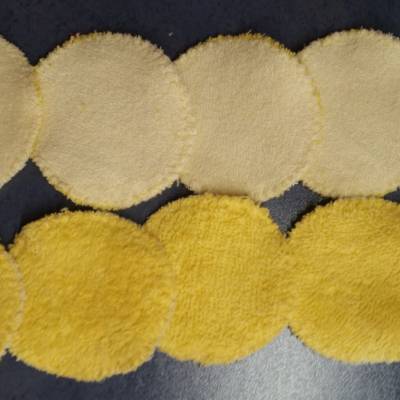 10 Frottee-Abschminkpads gelb – waschbar, 7 cm Durchmesser, wiederverwendbar