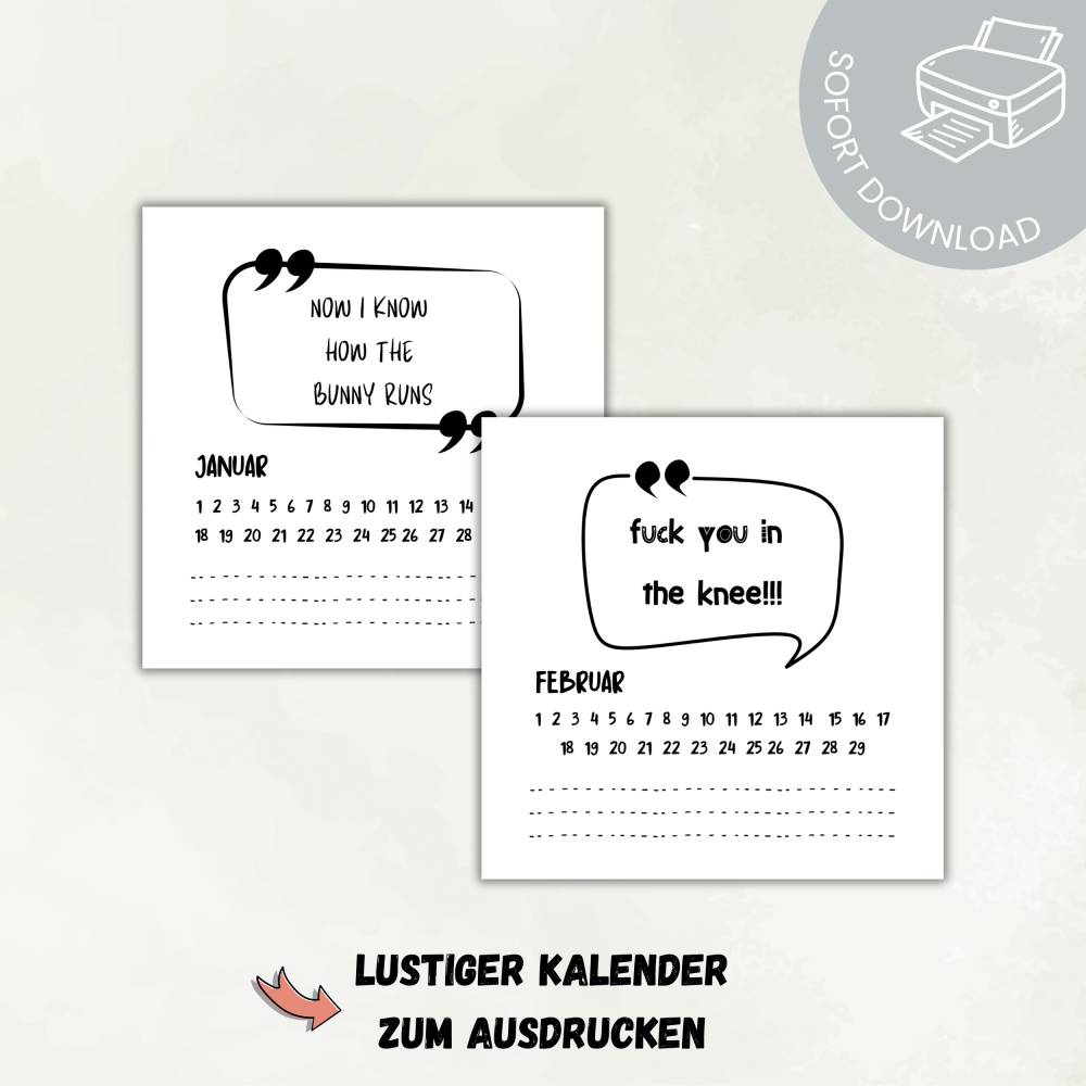 Denglisch Kalender zum Ausdrucken – Immerwährender DIY Spaß als PDF Bild 1