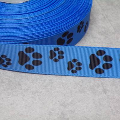 Pfoten Hund Katze blau schwarz – Ripsband Borte 22 mm für Nähen, Basteln & Deko