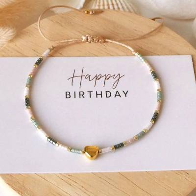 Zierliches Armband Herz mit Karte "Happy birthday", Geburtstagsgeschenk Frau