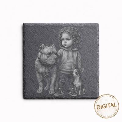 Laserdatei Cooles Mädchen – Gravurdatei PNG für Schiefer & Holz | Bildgravur