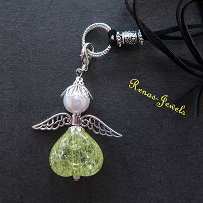 Schutzengelkette lang mit Herz Anhänger gelb weiß schwarz silberfarben – Talisman Kette Engel