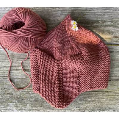 Handgestrickte Mütze für Kinder Merinowolle in rosenholz/altrosa KU 48/49 Wollmütze/Kindermütze
