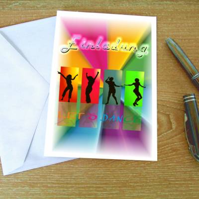 Vorlage für Einladung zur Party, Fete, Tanz usw. mit verschiedenen Aufschriften als PDF