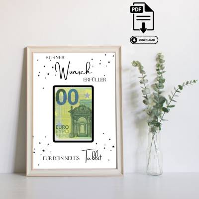 Geldgeschenk Wunscherfüller Tablet - Last Minute Geschenk - Handgemacht - Sofort PDF Download zum Ausdrucken Geburtstag