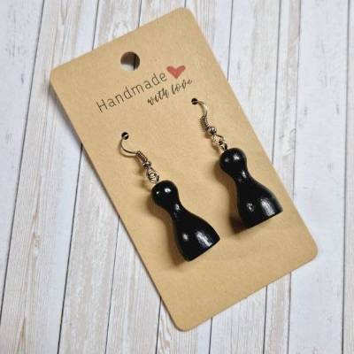 Ohrringe Ohrhänger Spielkegel schwarz Holz  – 4,5 cm – originelle Geschenkidee
