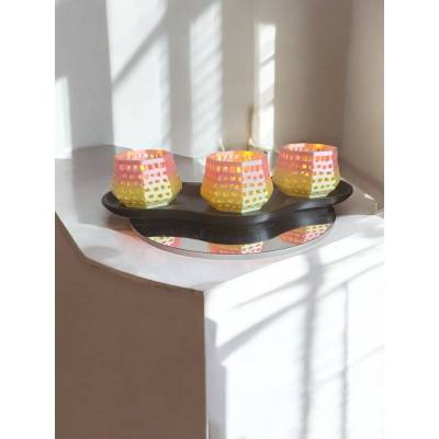 3er Set Teelichthalter auf Tablett | Modernes Waben-Design | Nachhaltige 3D-Druck Deko aus PLA | Minimalistisches Windli