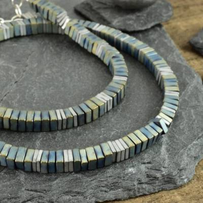 Dezente Hämatitkette, eckig, Männerschmuck, Halskette mit quadratischen Scheiben, verlängerbar, Geschenk Mann