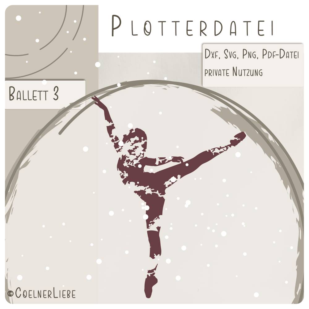 Plotterdatei Ballett-Tänzerin 3 – Dynamische Grunge-Tänzerin für Schneideplotter, DXF, SVG, PNG, PDF Bild 1