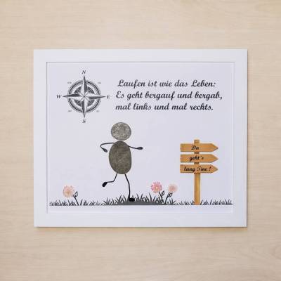 Handgemachtes Steinbild Laufen mit Spruch – Personalisiertes Geschenk für Läufer:innen | STB-245
