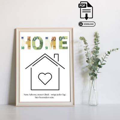 Geldgeschenk Einzugsgeschenk Wohnung oder Haus - Geldgeschenk zum Ausdrucken – Sofort PDF Download  - Geld verschenken -