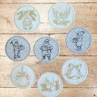 Stickdatei Weihnachten Vintage Untersetzer Mug Rug 2 Set 986 ITH – Doodle Lineart, 8 Motive, 99mm